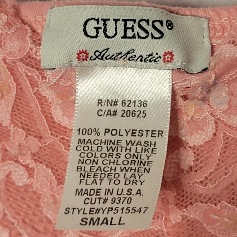 Vintage 2000s Guess Camisole Chemise S Pink Lace Trim Asymmetric Coquette - Picture 5 of 10